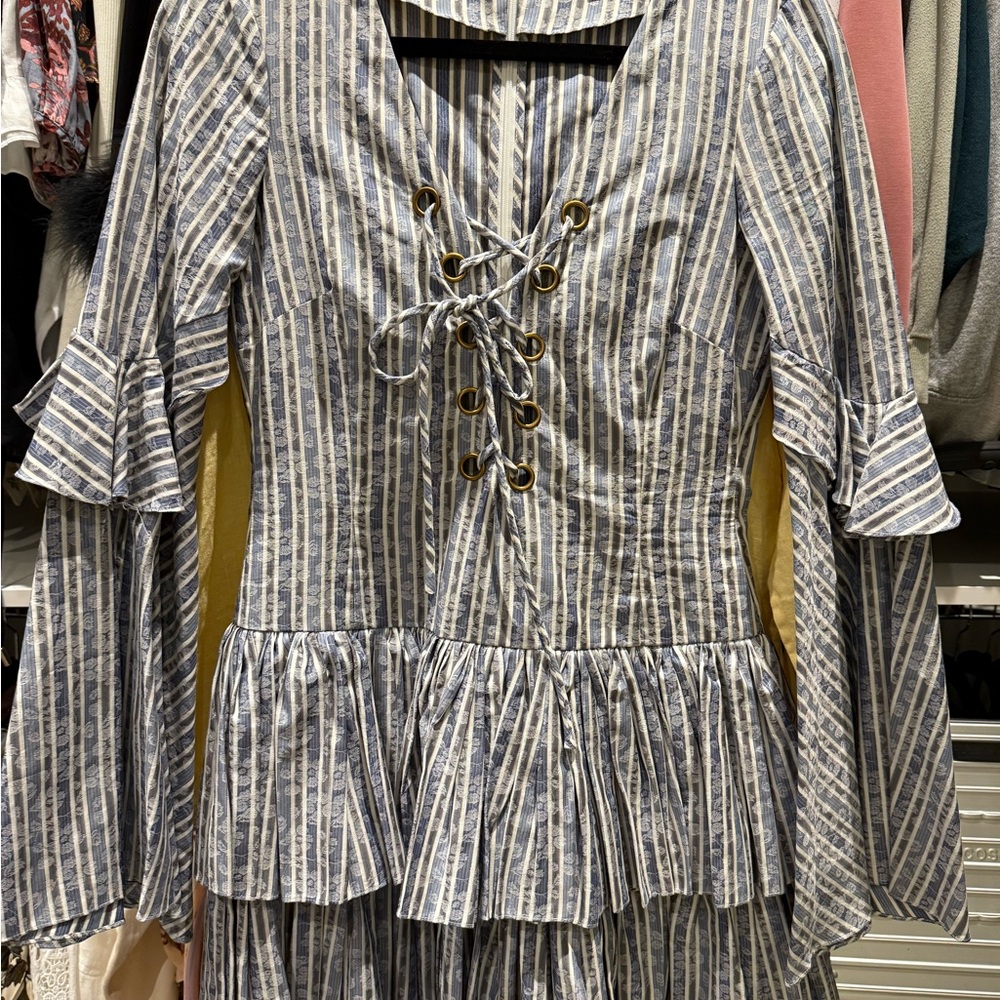 Striped Lace-Up Ruffle Dress